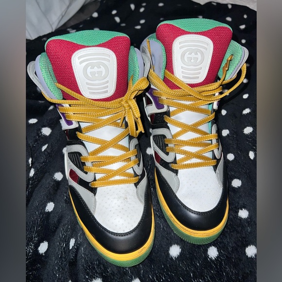 Gucci Men's Gucci Basket High-Top Sneakers Demetra with Mixed Fabrics and Rubber - Picture 7 of 11